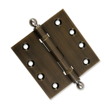 Embassy 4-1/2 x 4-1/2 Solid Brass Ball Bearing Hinge, Antique Brass Finish Ball Tips 4545BBUS5B-1